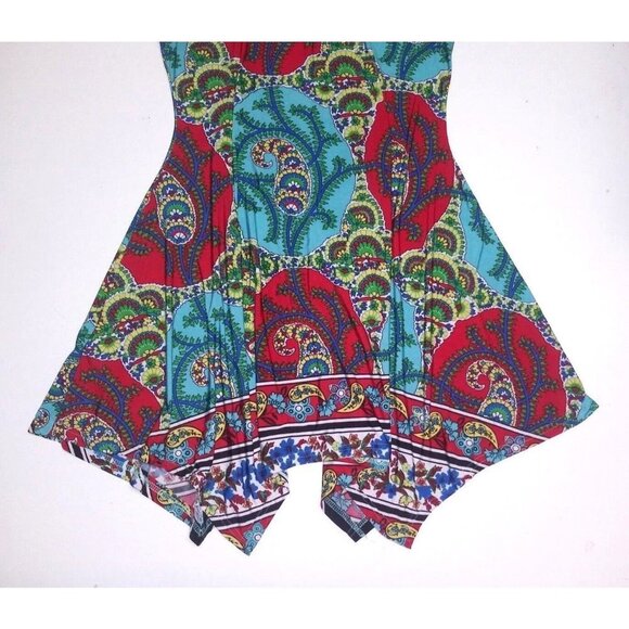 Reborn Womens dress paisley teal red Sz M Asymmetrical Sleeveless Multicolor EUC - Picture 7 of 12